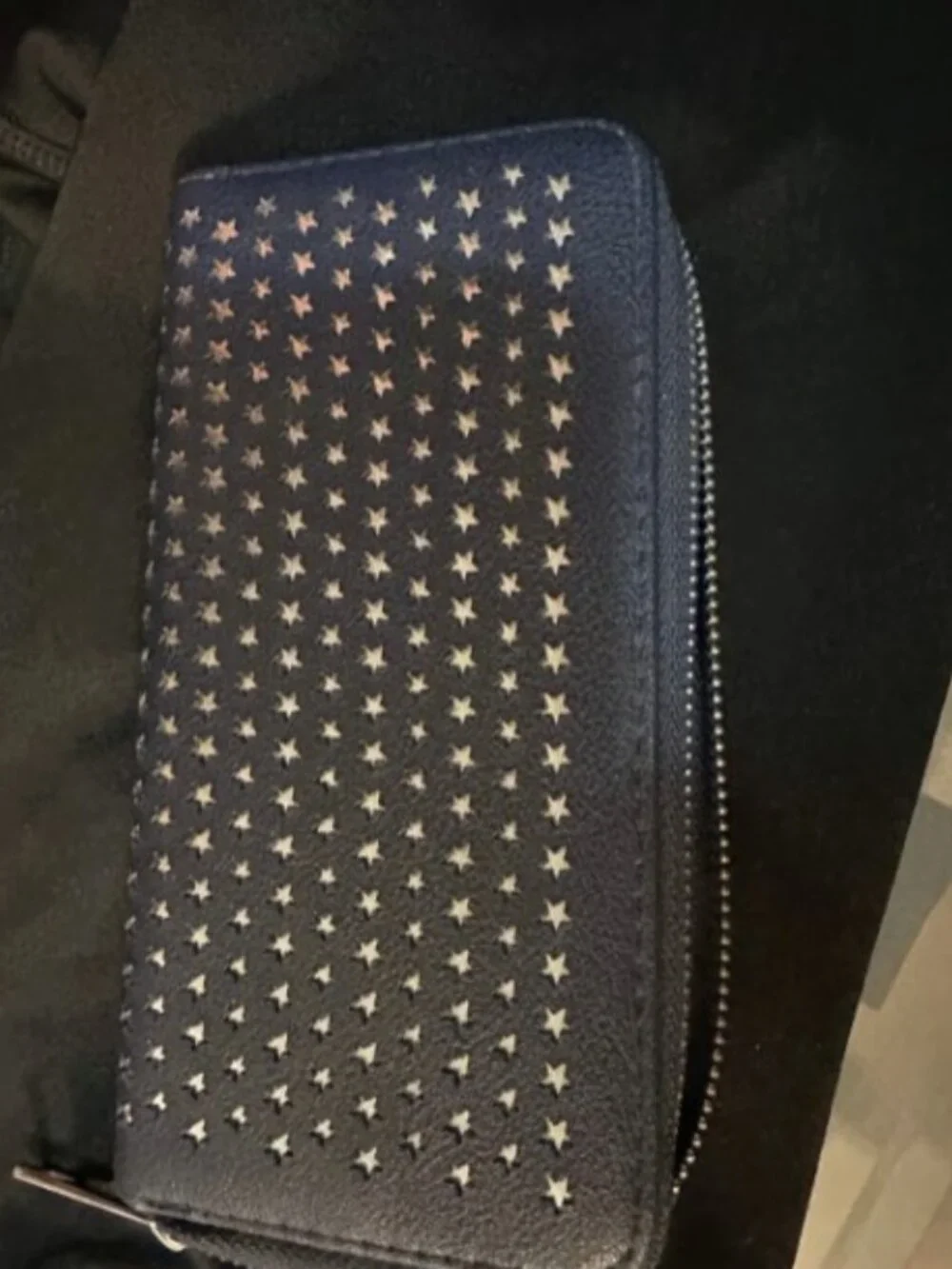 Navy Blue Star Studded Zip Around Wallet Clutch